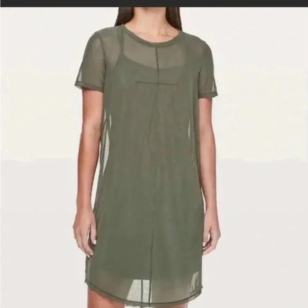 Lululemon Ready to Reach Mesh Dress Overlay Camo Green size 8